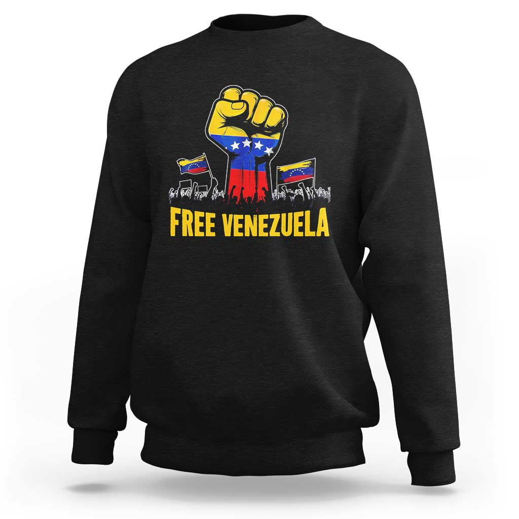 Free Venezuela Flag Sweatshirt Raised Fist Resistance for Liberation Supporters - Wonder Print Shop