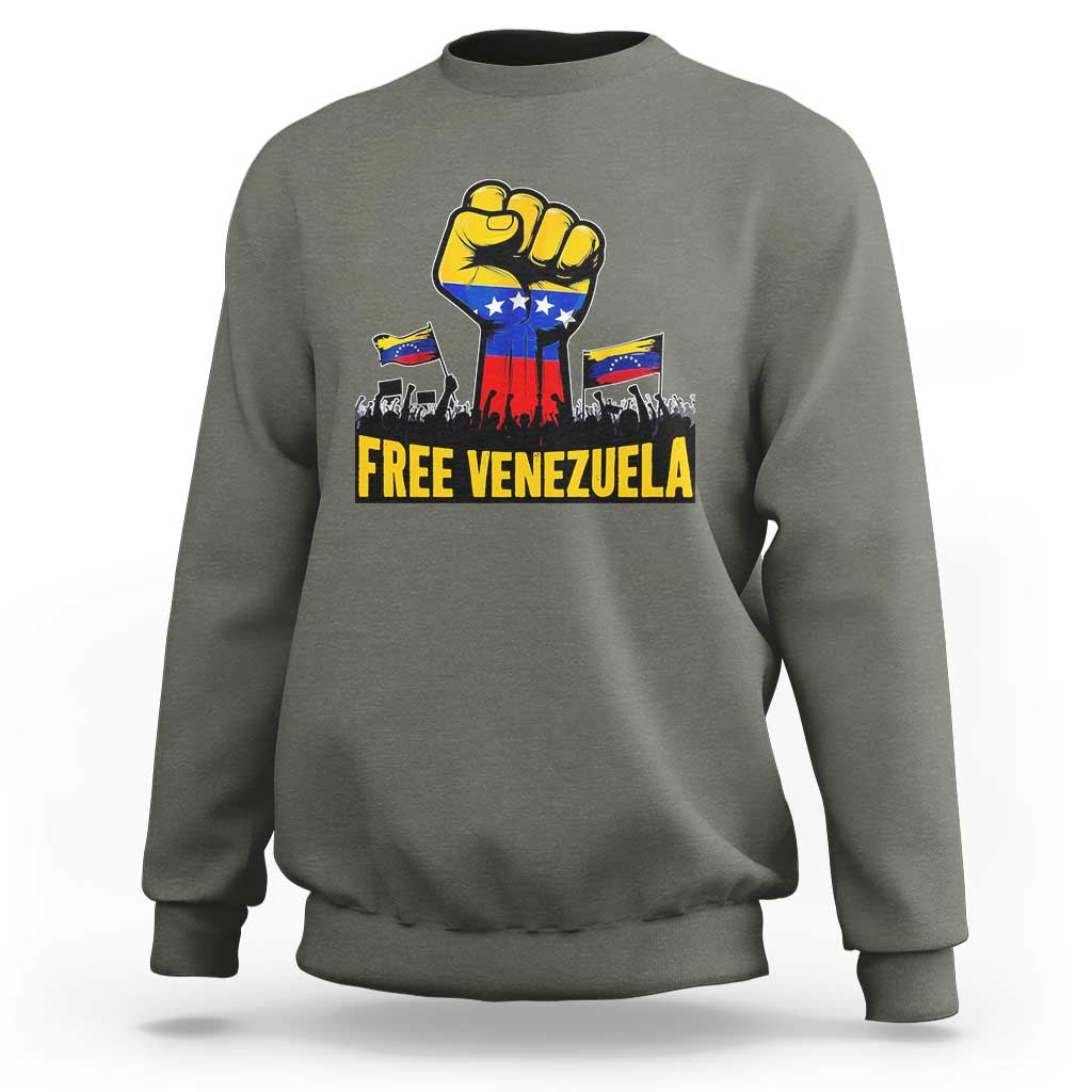 Free Venezuela Flag Sweatshirt Raised Fist Resistance for Liberation Supporters - Wonder Print Shop