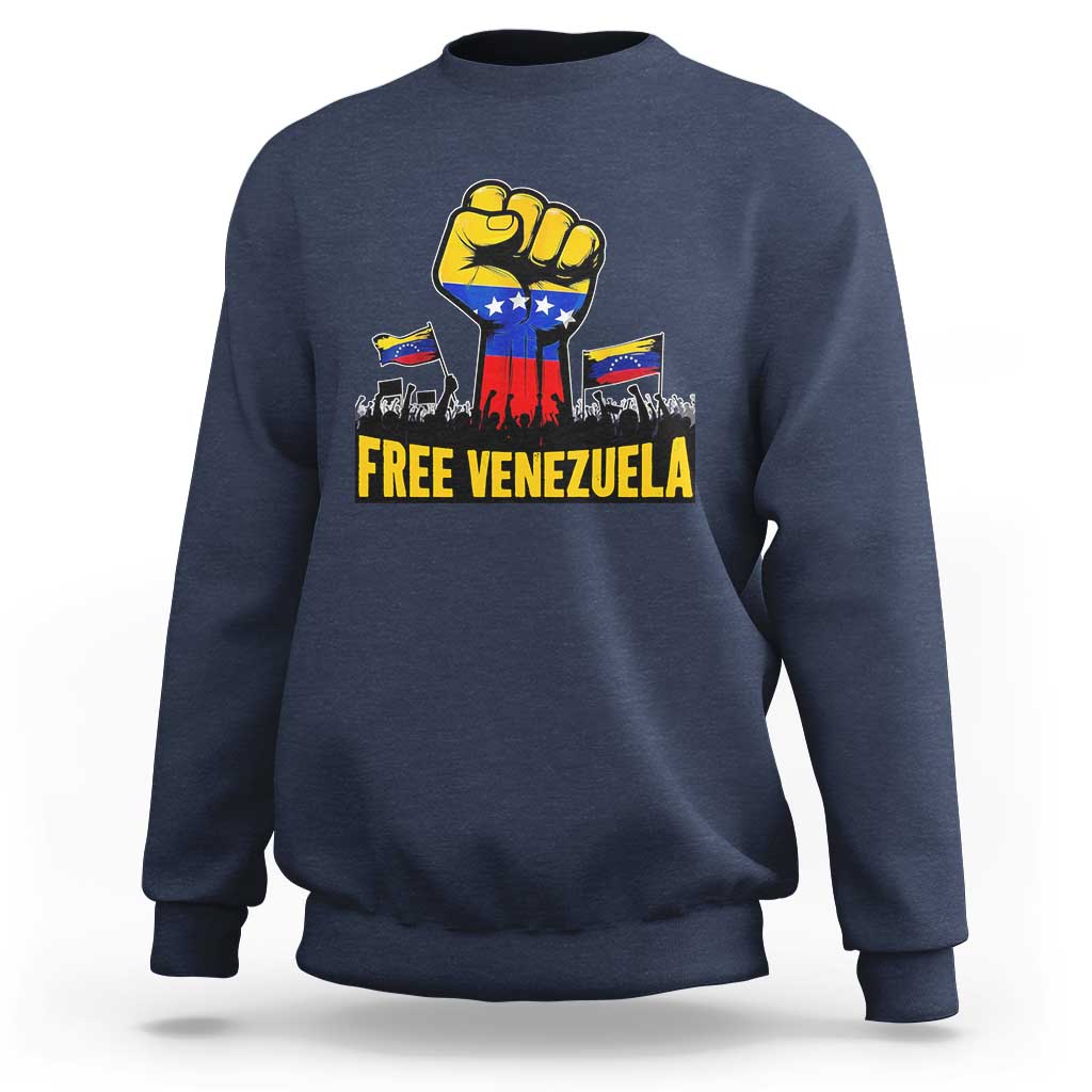 Free Venezuela Flag Sweatshirt Raised Fist Resistance for Liberation Supporters - Wonder Print Shop