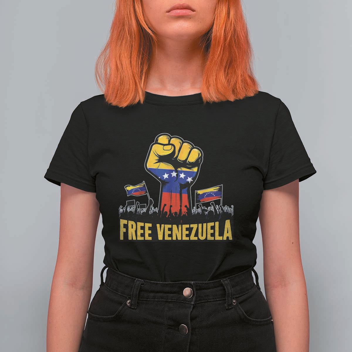 Free Venezuela Flag T Shirt For Women Raised Fist Resistance for Liberation Supporters - Wonder Print Shop