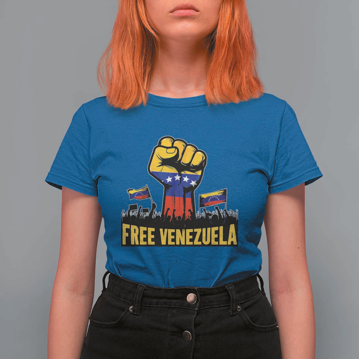 Free Venezuela Flag T Shirt For Women Raised Fist Resistance for Liberation Supporters - Wonder Print Shop