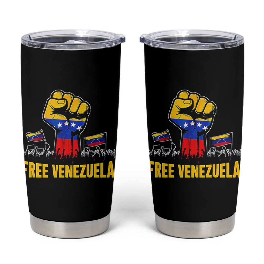 Free Venezuela Flag Tumbler Cup Raised Fist Resistance for Liberation Supporters - Wonder Print Shop