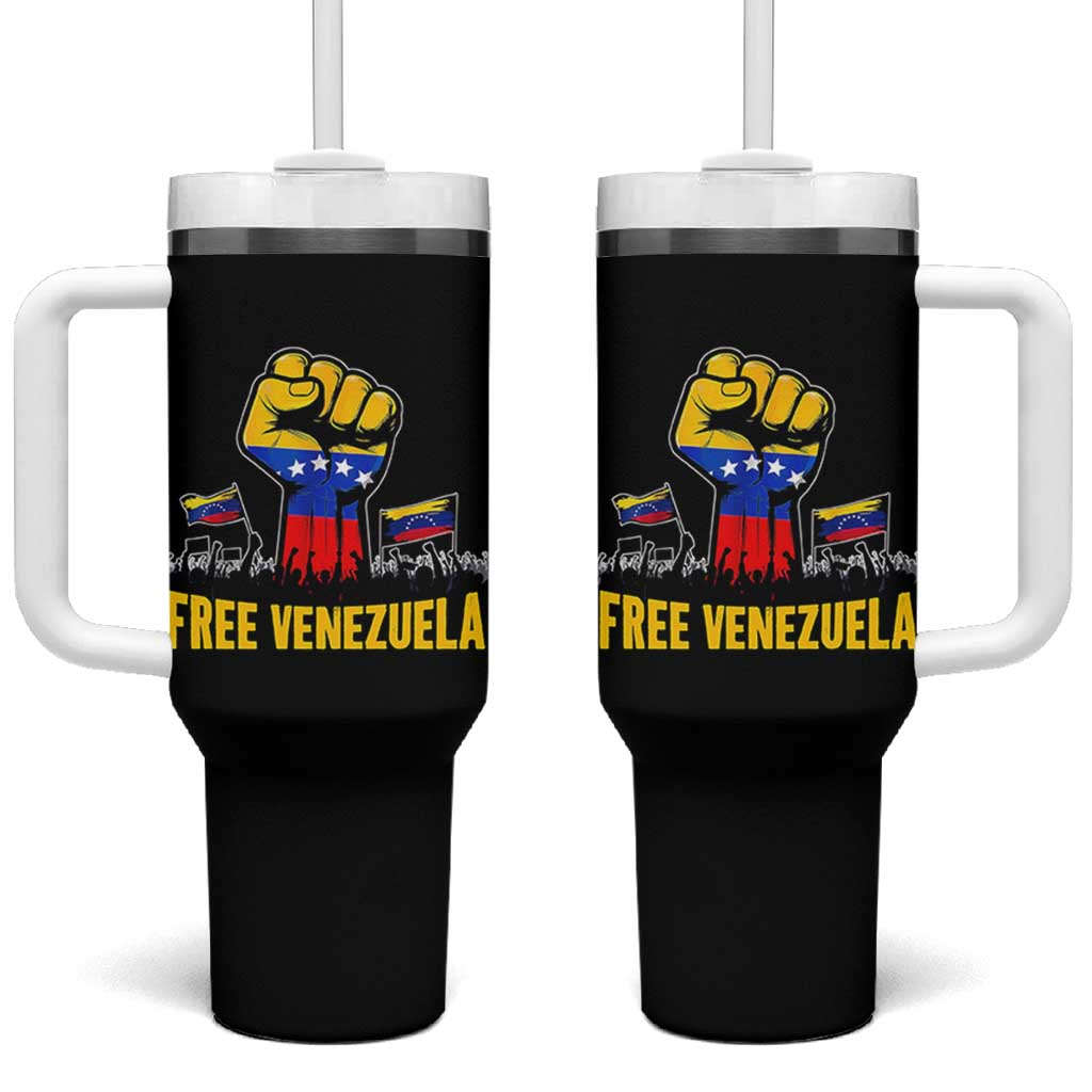 Free Venezuela Flag Tumbler With Handle Raised Fist Resistance for Liberation Supporters - Wonder Print Shop