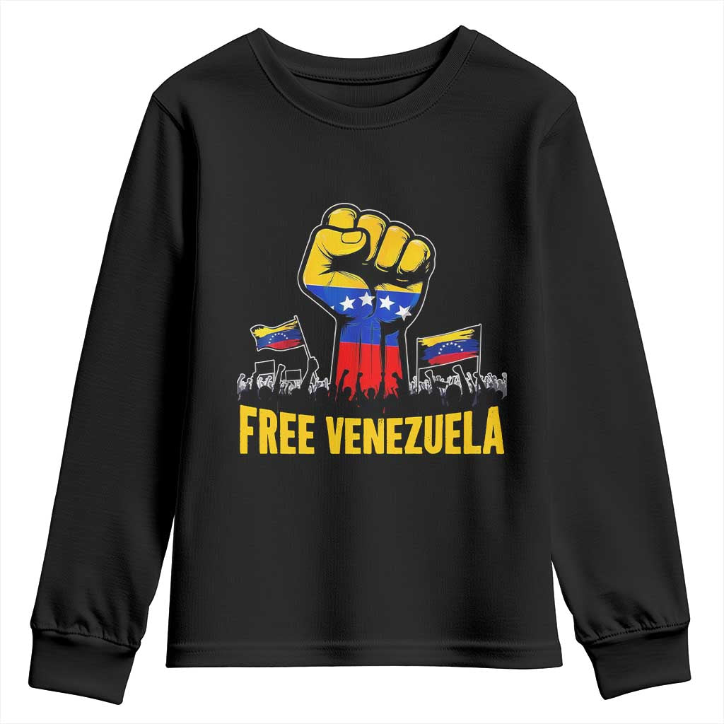 Free Venezuela Flag Youth Sweatshirt Raised Fist Resistance for Liberation Supporters - Wonder Print Shop