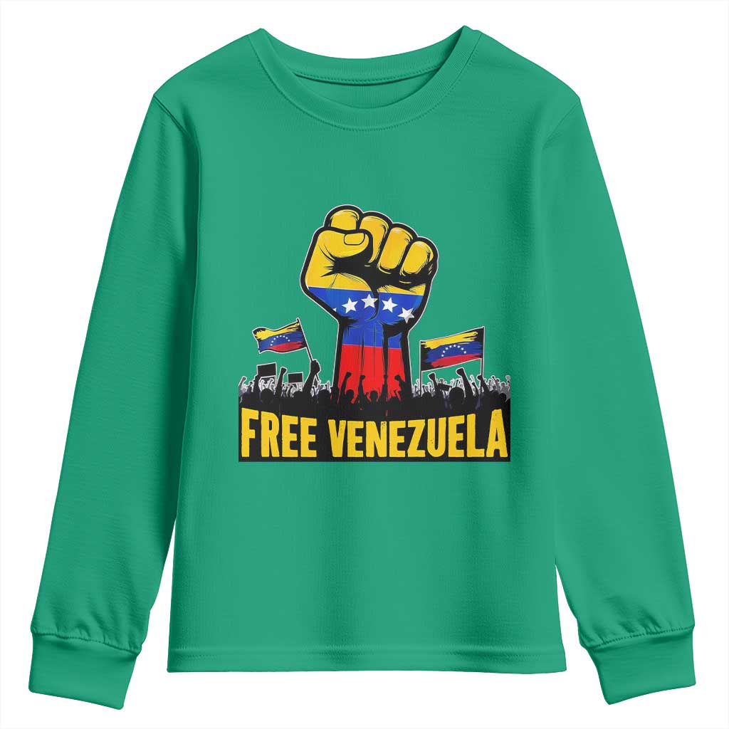 Free Venezuela Flag Youth Sweatshirt Raised Fist Resistance for Liberation Supporters - Wonder Print Shop
