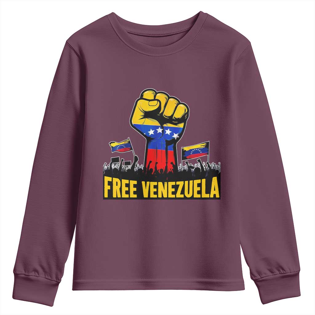 Free Venezuela Flag Youth Sweatshirt Raised Fist Resistance for Liberation Supporters - Wonder Print Shop