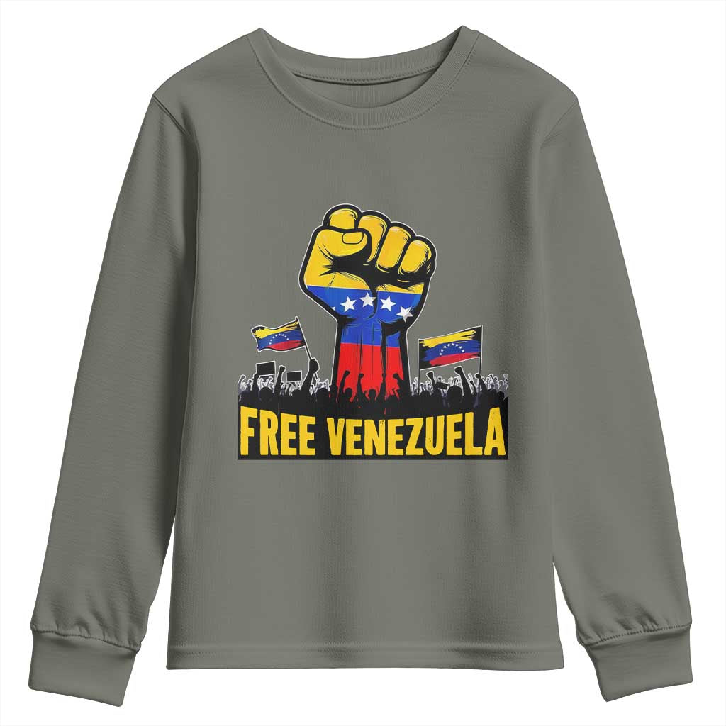 Free Venezuela Flag Youth Sweatshirt Raised Fist Resistance for Liberation Supporters - Wonder Print Shop