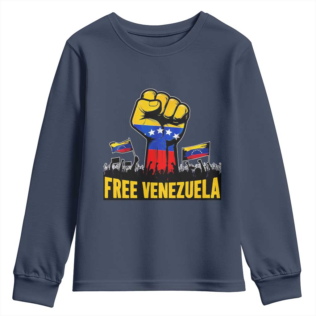 Free Venezuela Flag Youth Sweatshirt Raised Fist Resistance for Liberation Supporters - Wonder Print Shop