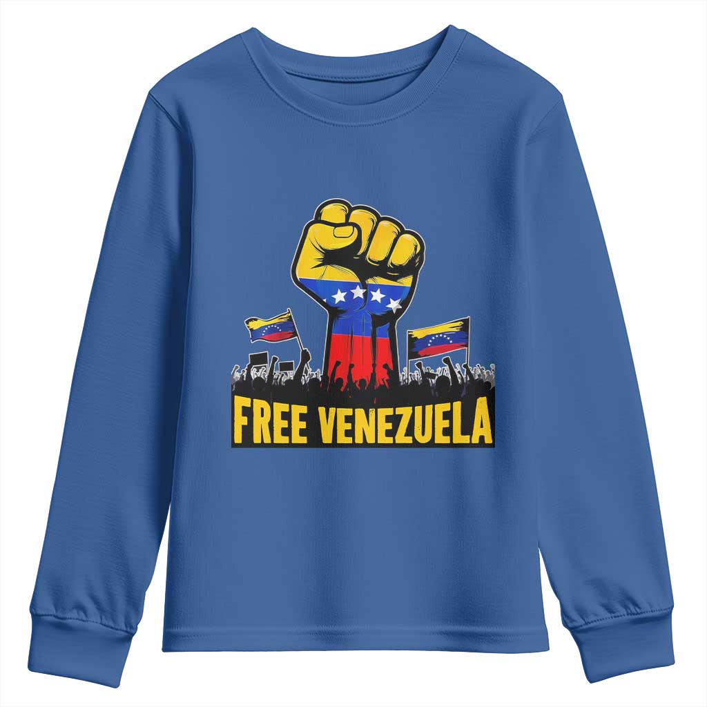 Free Venezuela Flag Youth Sweatshirt Raised Fist Resistance for Liberation Supporters - Wonder Print Shop