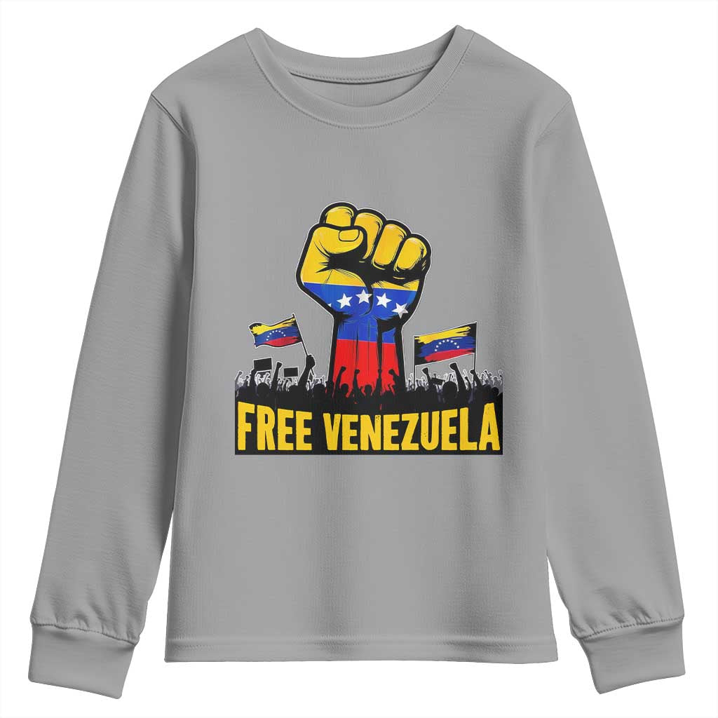 Free Venezuela Flag Youth Sweatshirt Raised Fist Resistance for Liberation Supporters - Wonder Print Shop