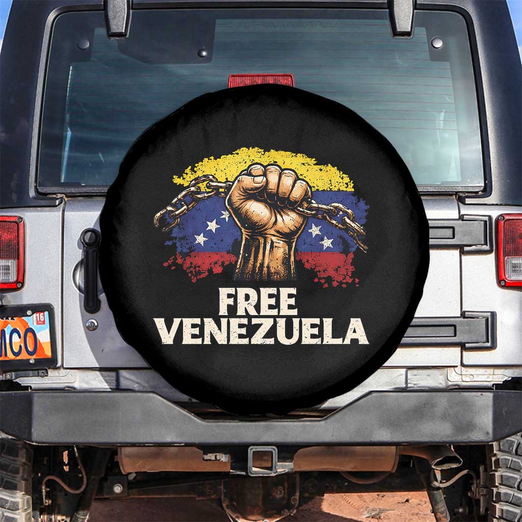 Free Venezuela Flag Chain Breaker Spare Tire Cover Powerful Liberation for Liberation Supporters - Wonder Print Shop