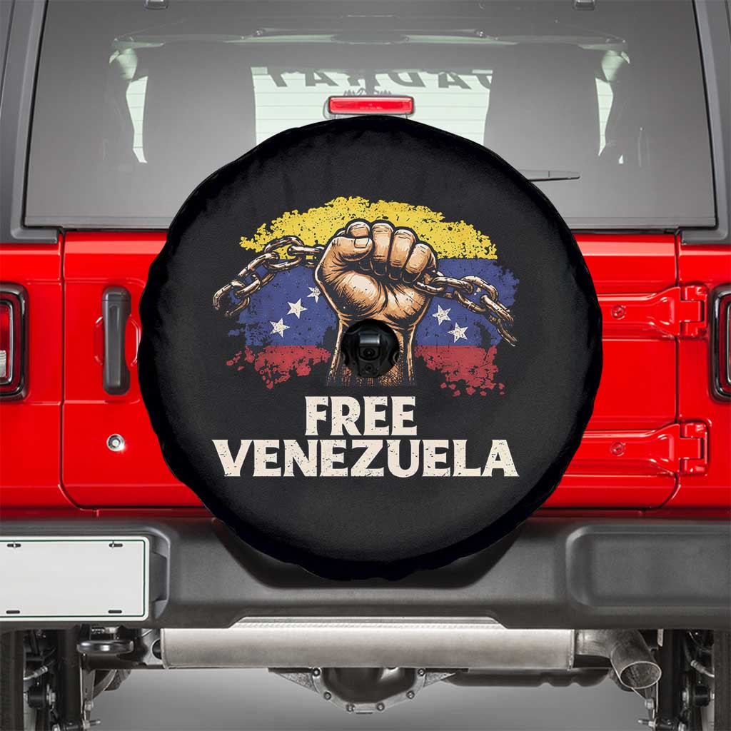 Free Venezuela Flag Chain Breaker Spare Tire Cover Powerful Liberation for Liberation Supporters - Wonder Print Shop