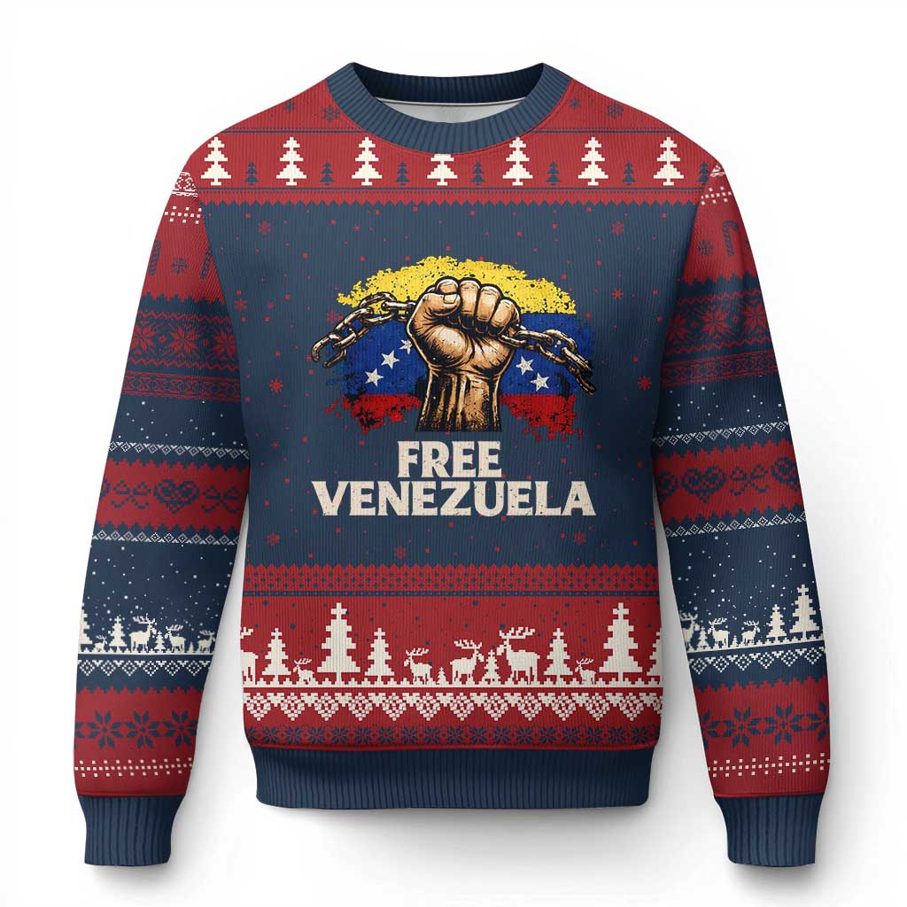 Free Venezuela Flag Chain Breaker Ugly Christmas Sweater Powerful Liberation for Liberation Supporters - Wonder Print Shop