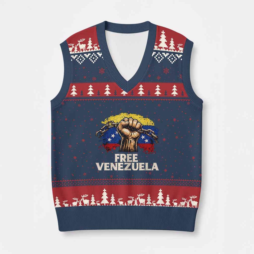 Free Venezuela Flag Chain Breaker V-Neck Knit Sweater Vest Powerful Liberation for Liberation Supporters - Wonder Print Shop