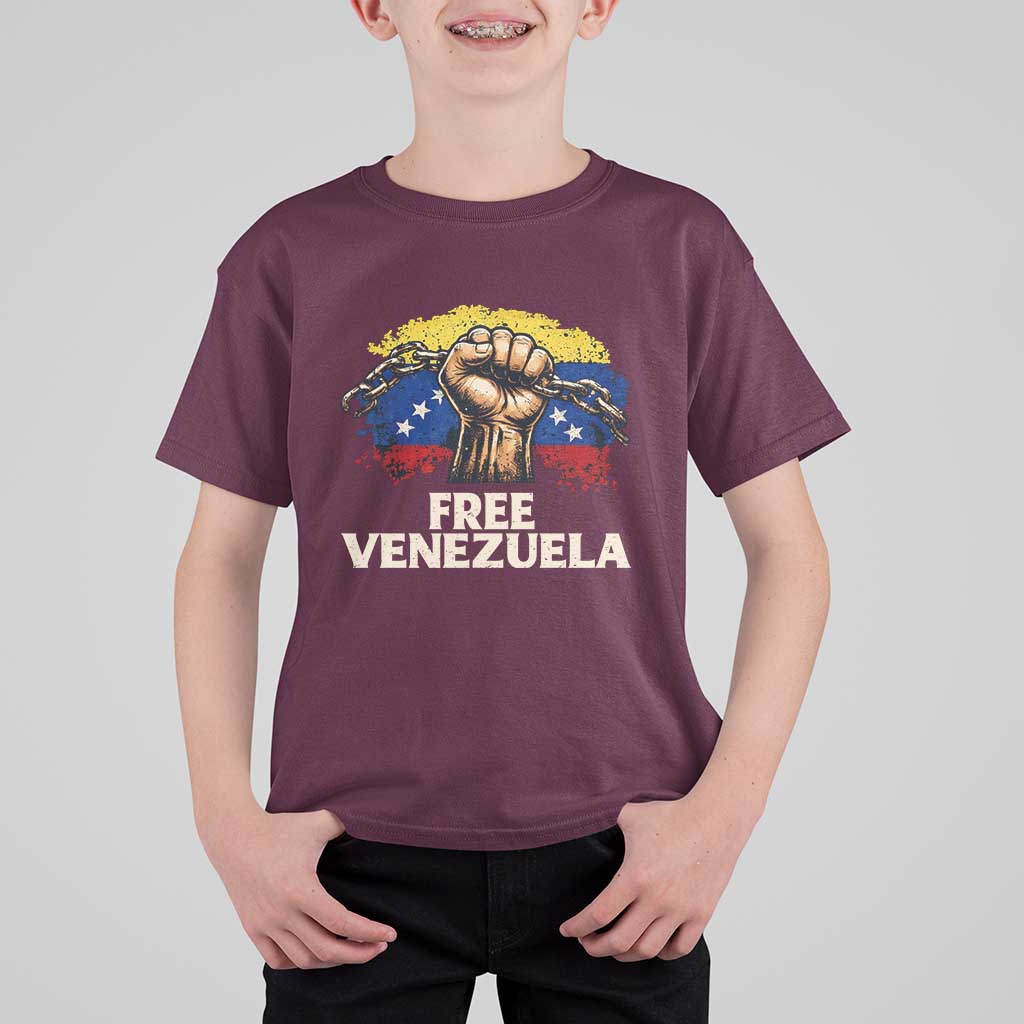 Free Venezuela Flag Chain Breaker T Shirt For Kid Powerful Liberation for Liberation Supporters - Wonder Print Shop