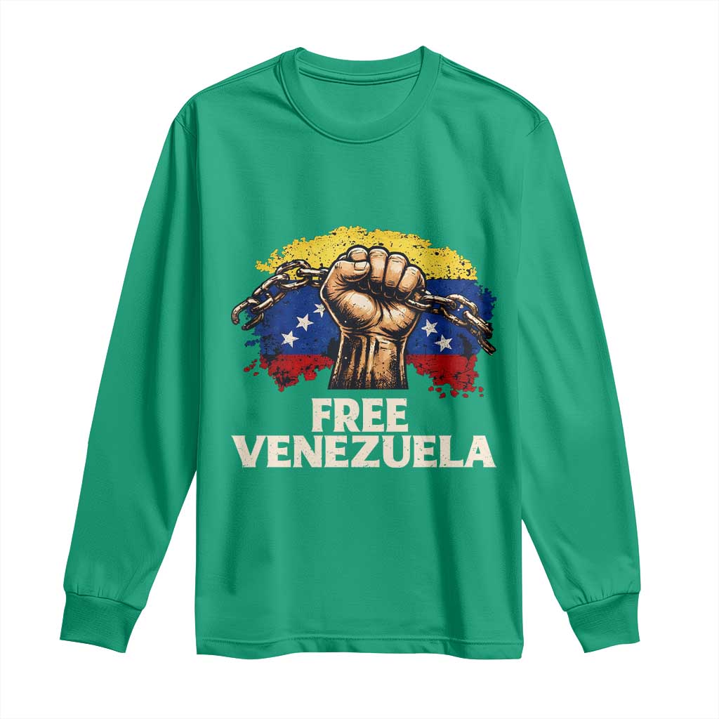 Free Venezuela Flag Chain Breaker Long Sleeve Shirt Powerful Liberation for Liberation Supporters - Wonder Print Shop