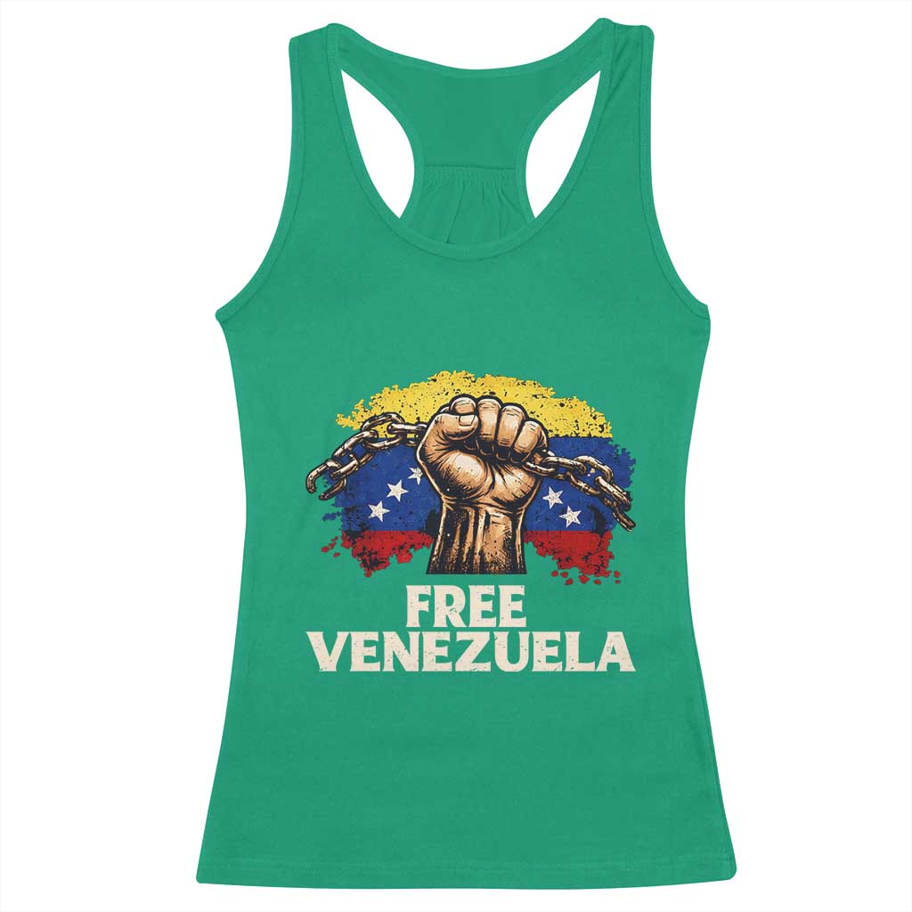 Free Venezuela Flag Chain Breaker Racerback Tank Top Powerful Liberation for Liberation Supporters - Wonder Print Shop