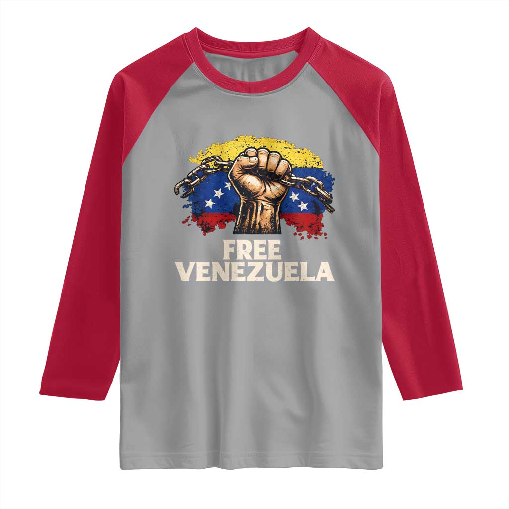 Free Venezuela Flag Chain Breaker Raglan Shirt Powerful Liberation for Liberation Supporters - Wonder Print Shop