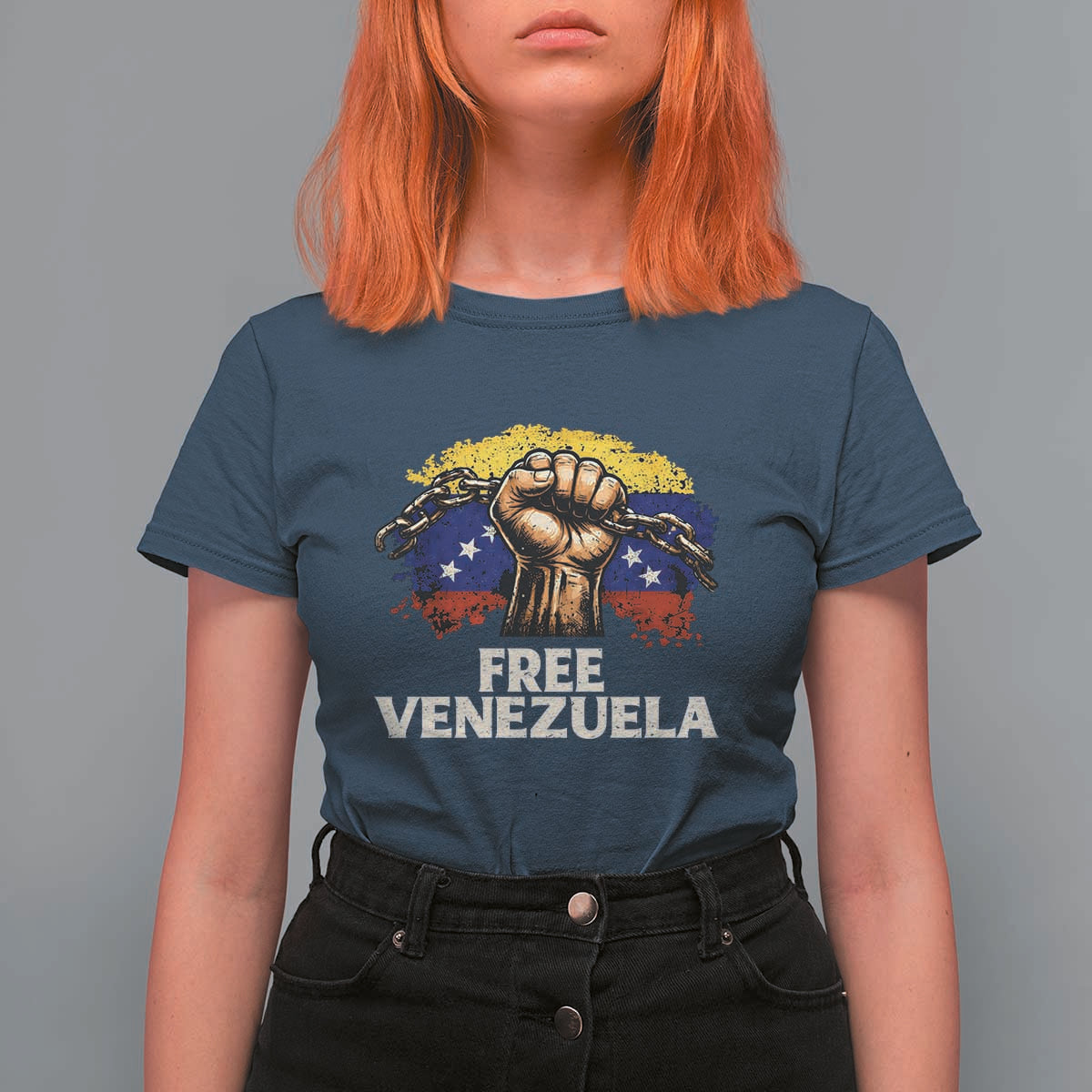 Free Venezuela Flag Chain Breaker T Shirt For Women Powerful Liberation for Liberation Supporters - Wonder Print Shop