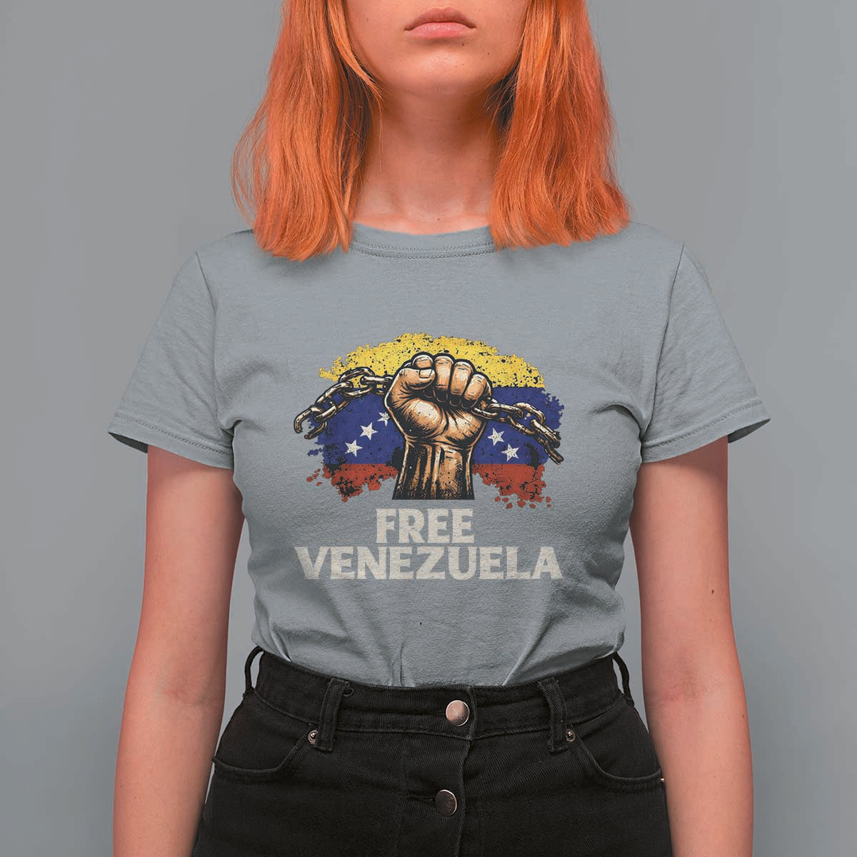 Free Venezuela Flag Chain Breaker T Shirt For Women Powerful Liberation for Liberation Supporters - Wonder Print Shop