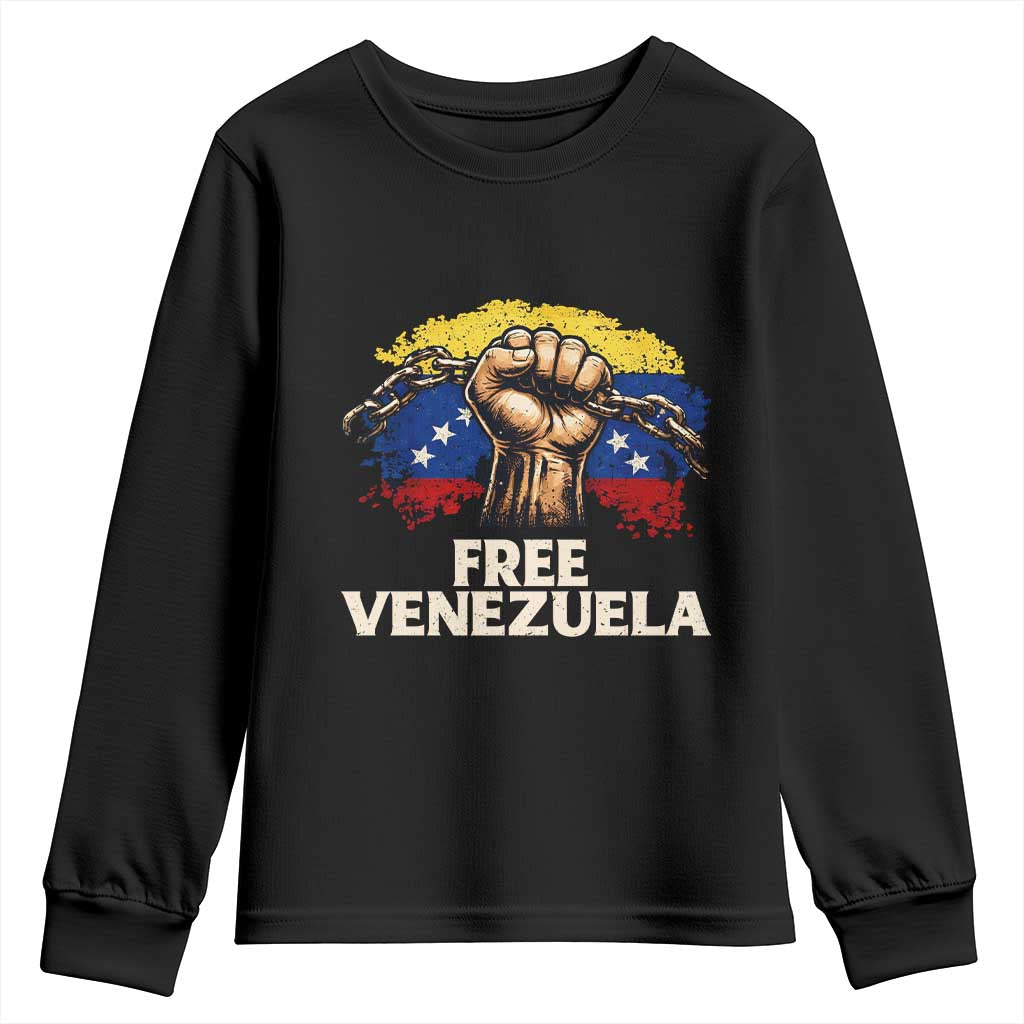 Free Venezuela Flag Chain Breaker Youth Sweatshirt Powerful Liberation for Liberation Supporters - Wonder Print Shop