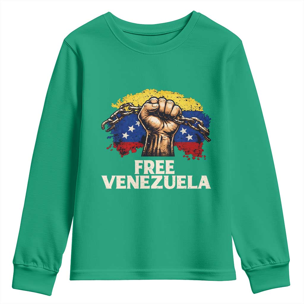 Free Venezuela Flag Chain Breaker Youth Sweatshirt Powerful Liberation for Liberation Supporters - Wonder Print Shop