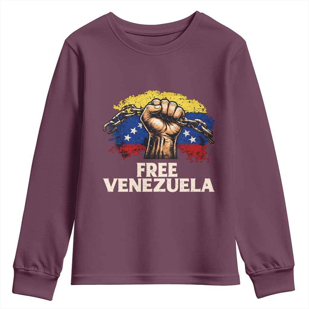 Free Venezuela Flag Chain Breaker Youth Sweatshirt Powerful Liberation for Liberation Supporters - Wonder Print Shop