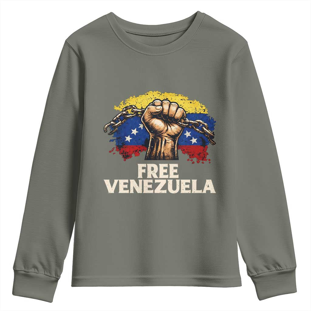 Free Venezuela Flag Chain Breaker Youth Sweatshirt Powerful Liberation for Liberation Supporters - Wonder Print Shop