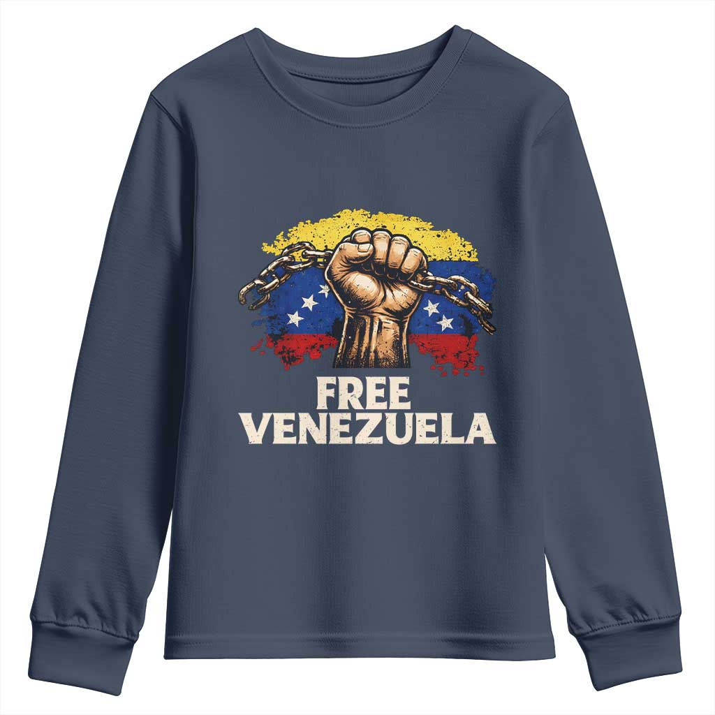 Free Venezuela Flag Chain Breaker Youth Sweatshirt Powerful Liberation for Liberation Supporters - Wonder Print Shop
