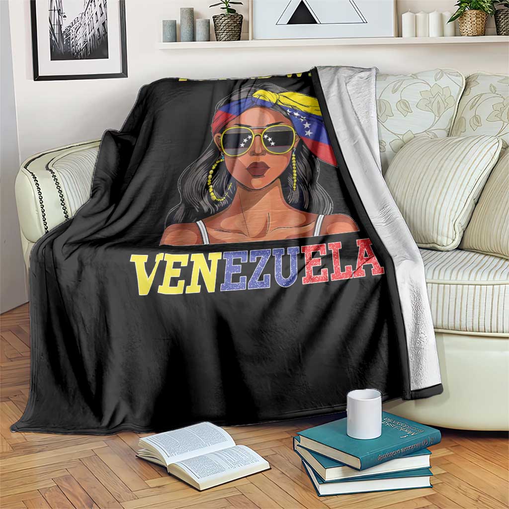 Stand With Venezuela Patriotic Throw Blanket Venezuelan Flag Empowering Afro Latina Messy Bun Bandana - Wonder Print Shop