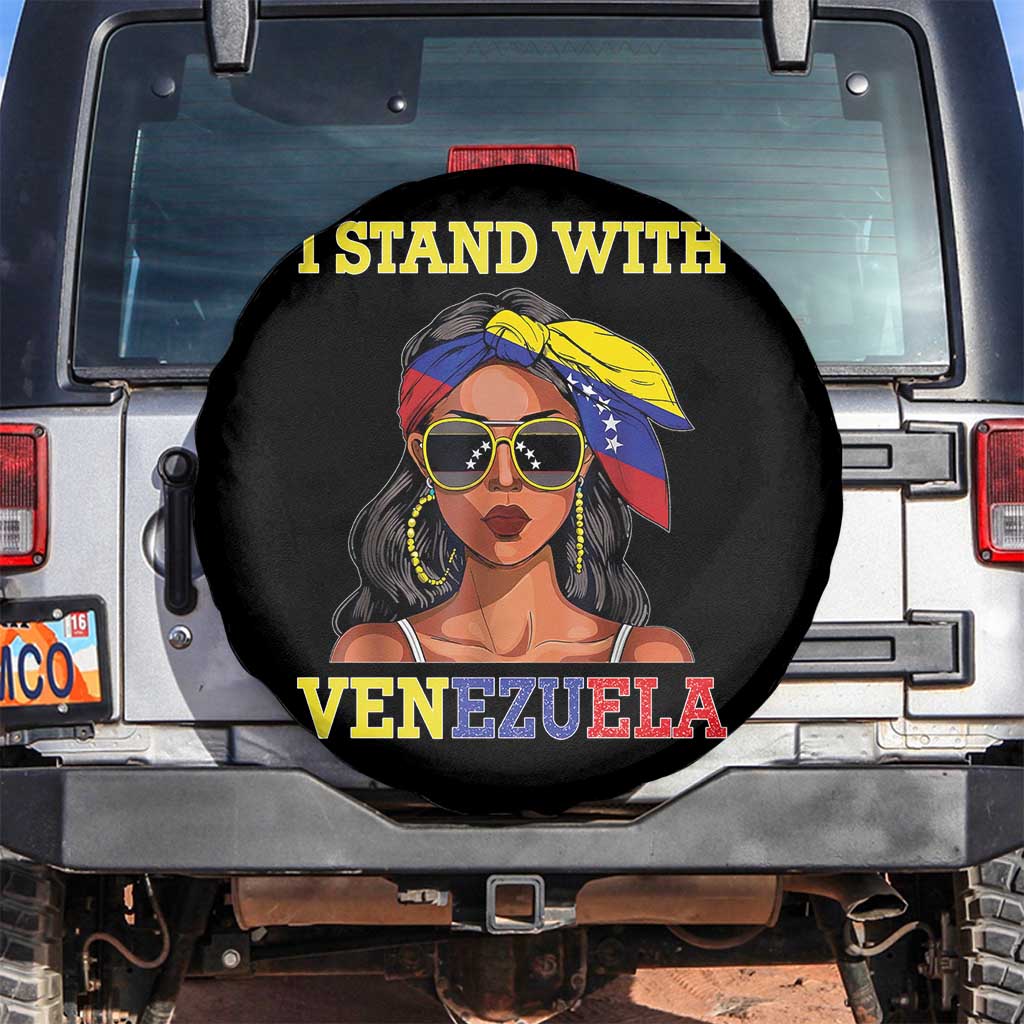 Stand With Venezuela Patriotic Spare Tire Cover Venezuelan Flag Empowering Afro Latina Messy Bun Bandana - Wonder Print Shop