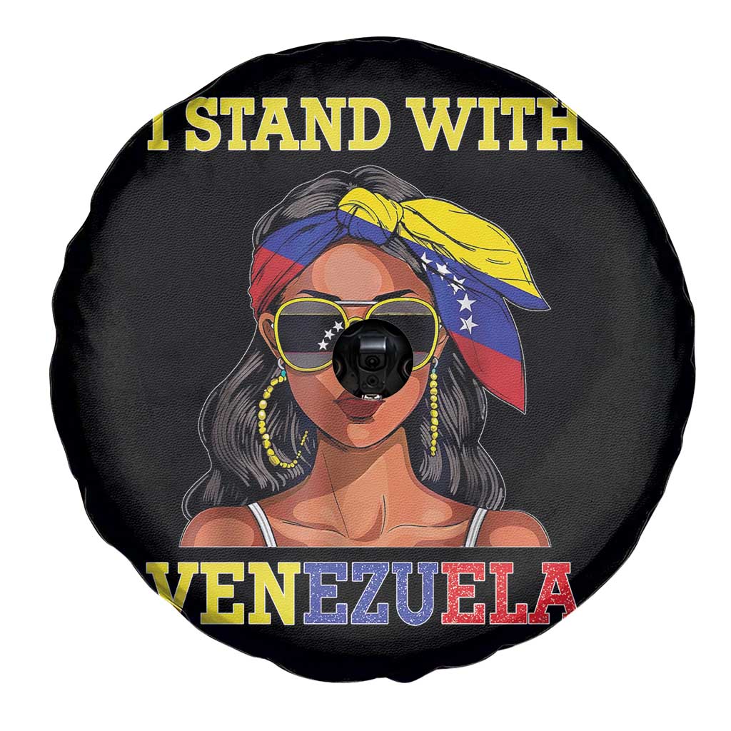 Stand With Venezuela Patriotic Spare Tire Cover Venezuelan Flag Empowering Afro Latina Messy Bun Bandana - Wonder Print Shop