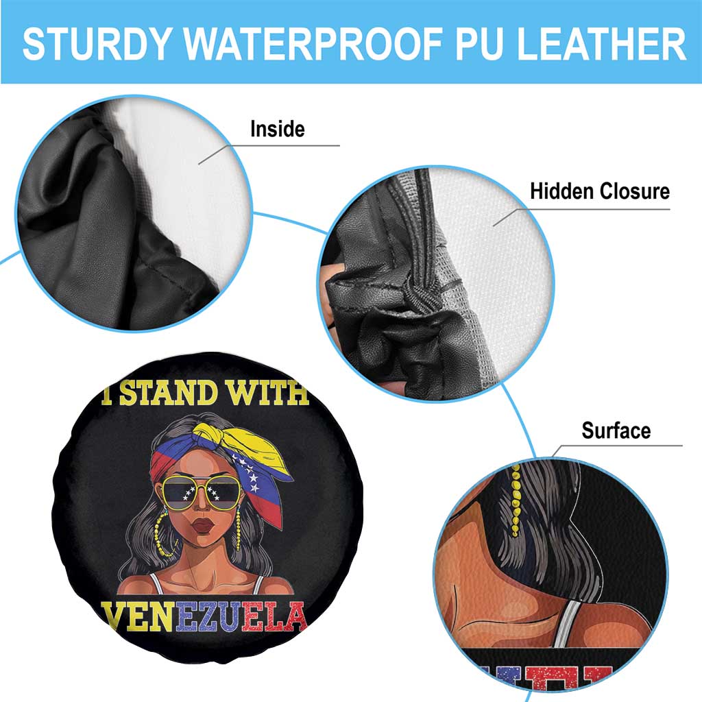 Stand With Venezuela Patriotic Spare Tire Cover Venezuelan Flag Empowering Afro Latina Messy Bun Bandana - Wonder Print Shop