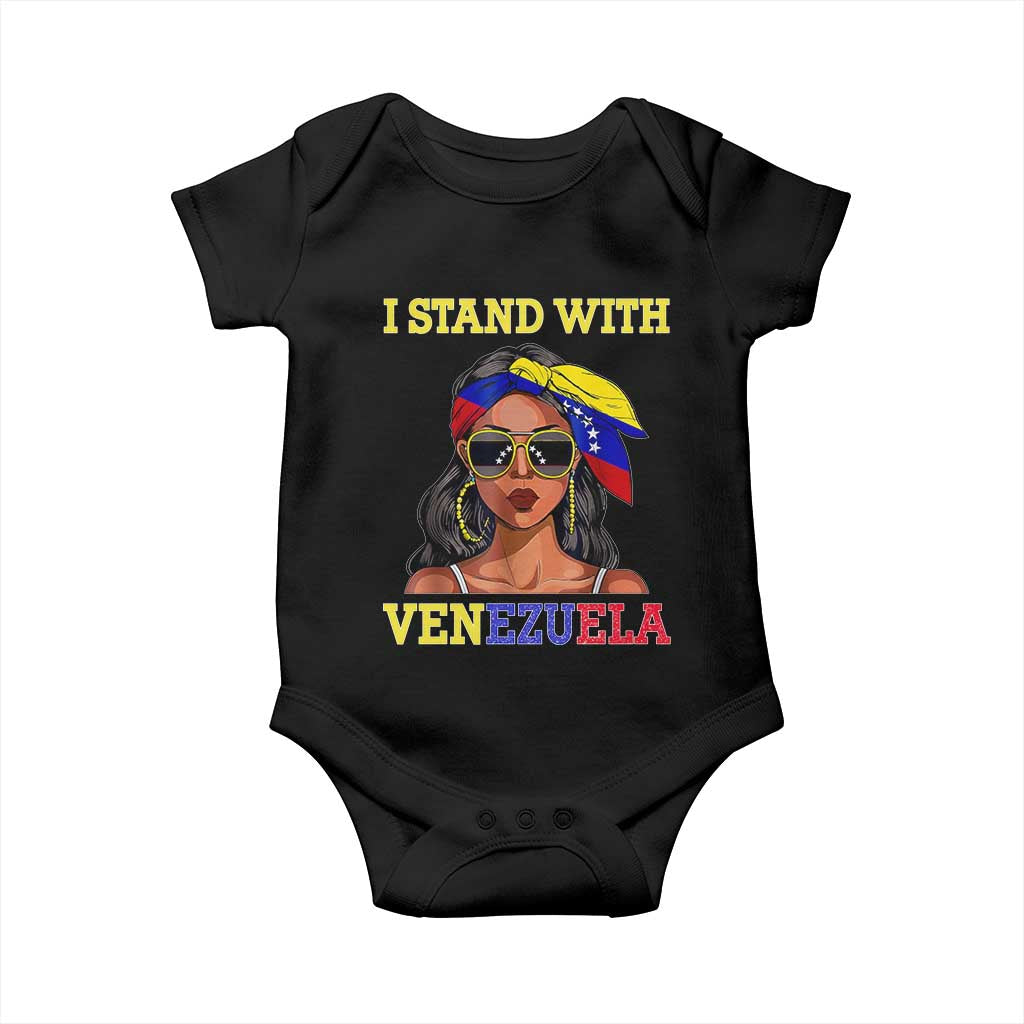 Stand With Venezuela Patriotic Baby Onesie Venezuelan Flag Empowering Afro Latina Messy Bun Bandana - Wonder Print Shop