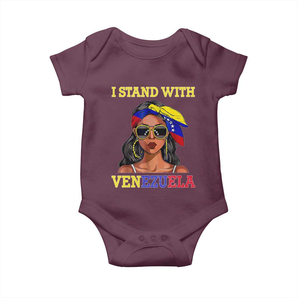 Stand With Venezuela Patriotic Baby Onesie Venezuelan Flag Empowering Afro Latina Messy Bun Bandana - Wonder Print Shop