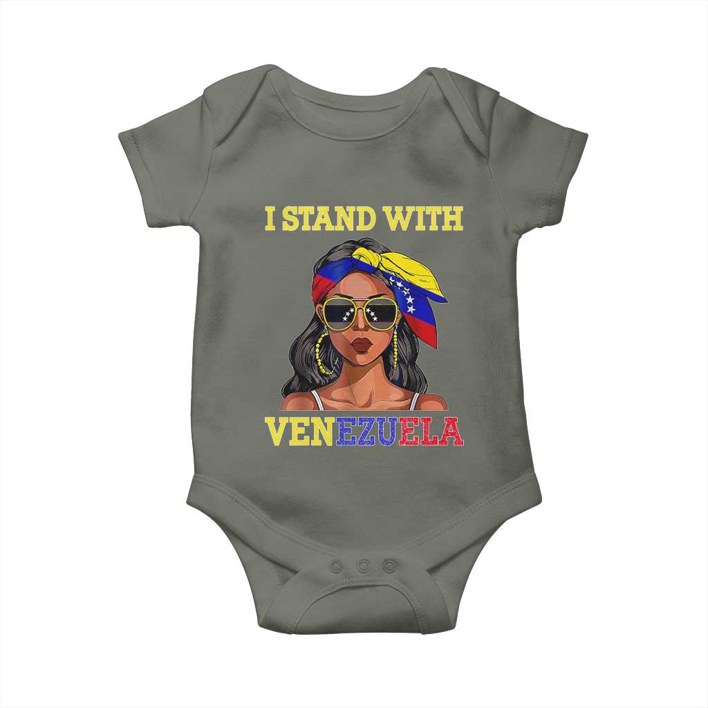 Stand With Venezuela Patriotic Baby Onesie Venezuelan Flag Empowering Afro Latina Messy Bun Bandana - Wonder Print Shop