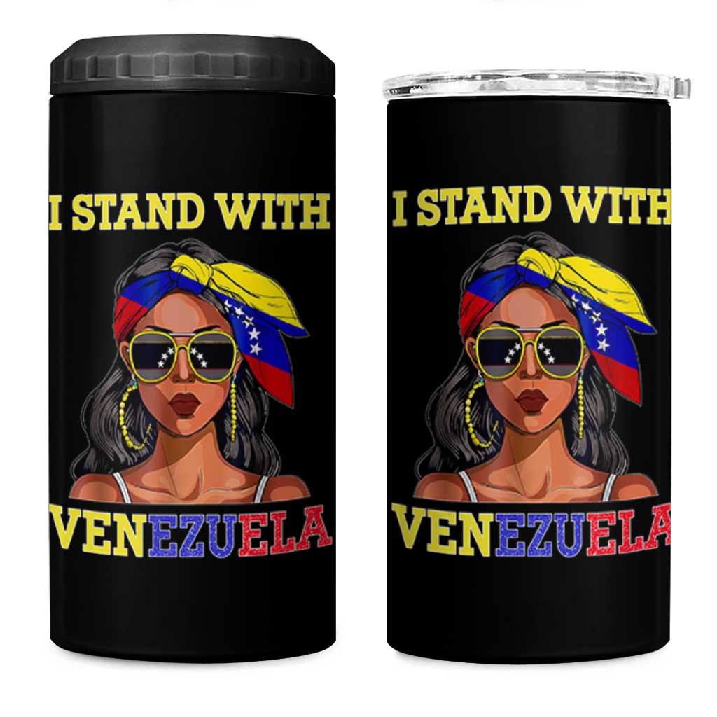 Stand With Venezuela Patriotic 4 in 1 Can Cooler Tumbler Venezuelan Flag Empowering Afro Latina Messy Bun Bandana - Wonder Print Shop