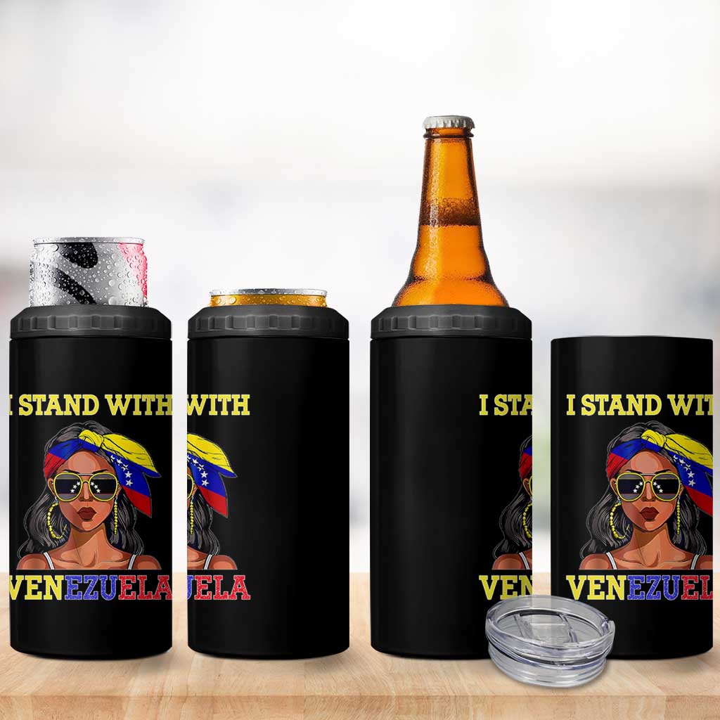 Stand With Venezuela Patriotic 4 in 1 Can Cooler Tumbler Venezuelan Flag Empowering Afro Latina Messy Bun Bandana - Wonder Print Shop