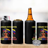 Stand With Venezuela Patriotic 4 in 1 Can Cooler Tumbler Venezuelan Flag Empowering Afro Latina Messy Bun Bandana - Wonder Print Shop