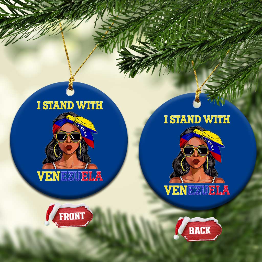 Stand With Venezuela Patriotic Ceramic Ornament Venezuelan Flag Empowering Afro Latina Messy Bun Bandana - Wonder Print Shop
