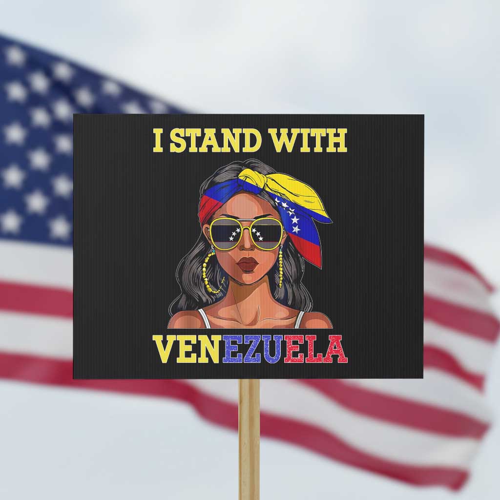 Stand With Venezuela Patriotic Protest Sign Venezuelan Flag Empowering Afro Latina Messy Bun Bandana