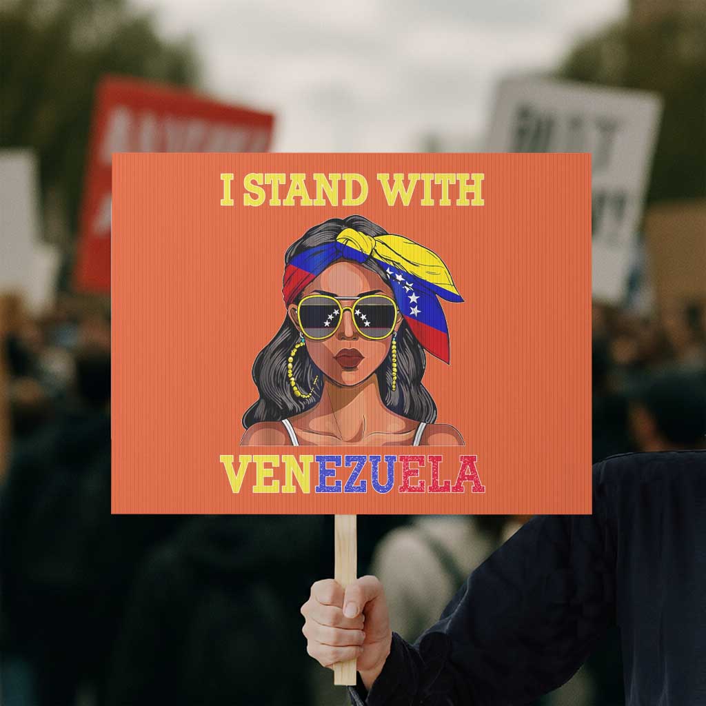 Stand With Venezuela Patriotic Protest Sign Venezuelan Flag Empowering Afro Latina Messy Bun Bandana