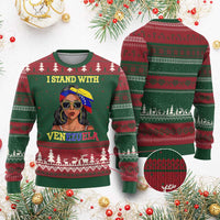 Stand With Venezuela Patriotic Ugly Christmas Sweater Venezuelan Flag Empowering Afro Latina Messy Bun Bandana - Wonder Print Shop