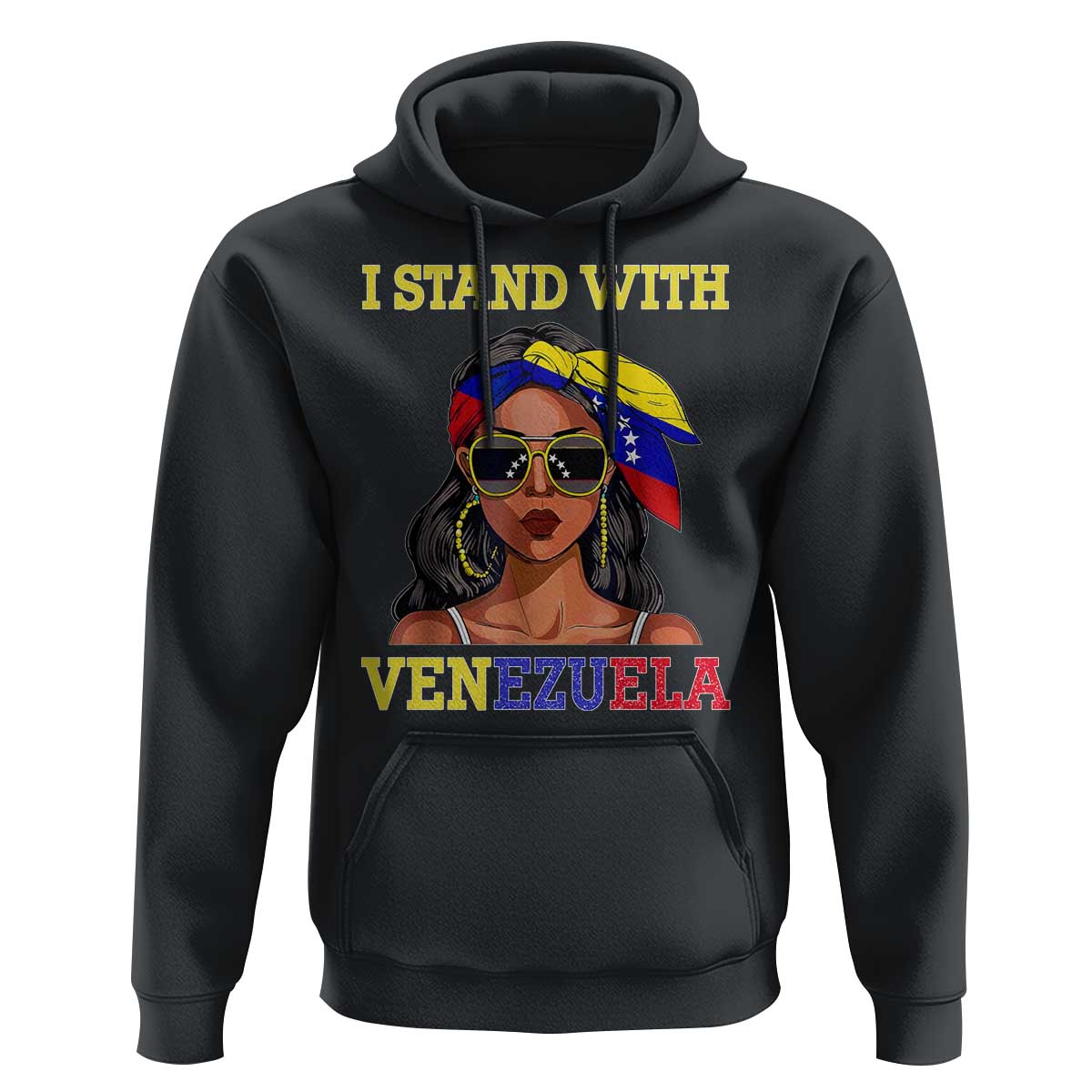 Stand With Venezuela Patriotic Hoodie Venezuelan Flag Empowering Afro Latina Messy Bun Bandana - Wonder Print Shop