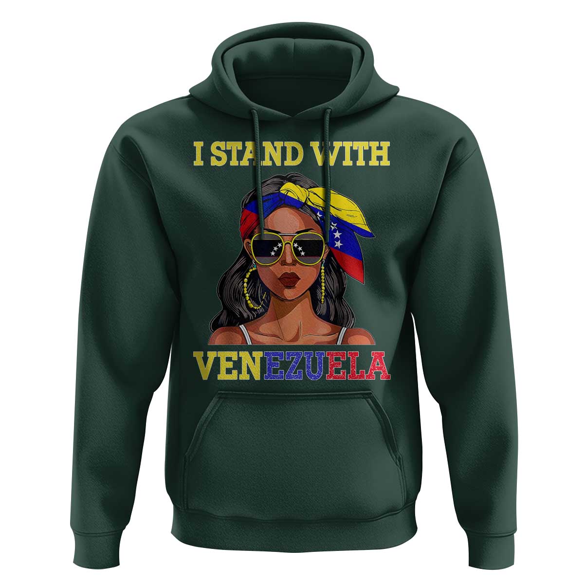 Stand With Venezuela Patriotic Hoodie Venezuelan Flag Empowering Afro Latina Messy Bun Bandana - Wonder Print Shop