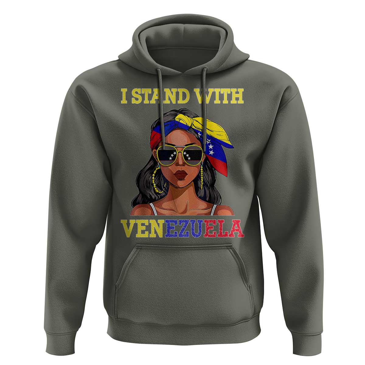 Stand With Venezuela Patriotic Hoodie Venezuelan Flag Empowering Afro Latina Messy Bun Bandana - Wonder Print Shop
