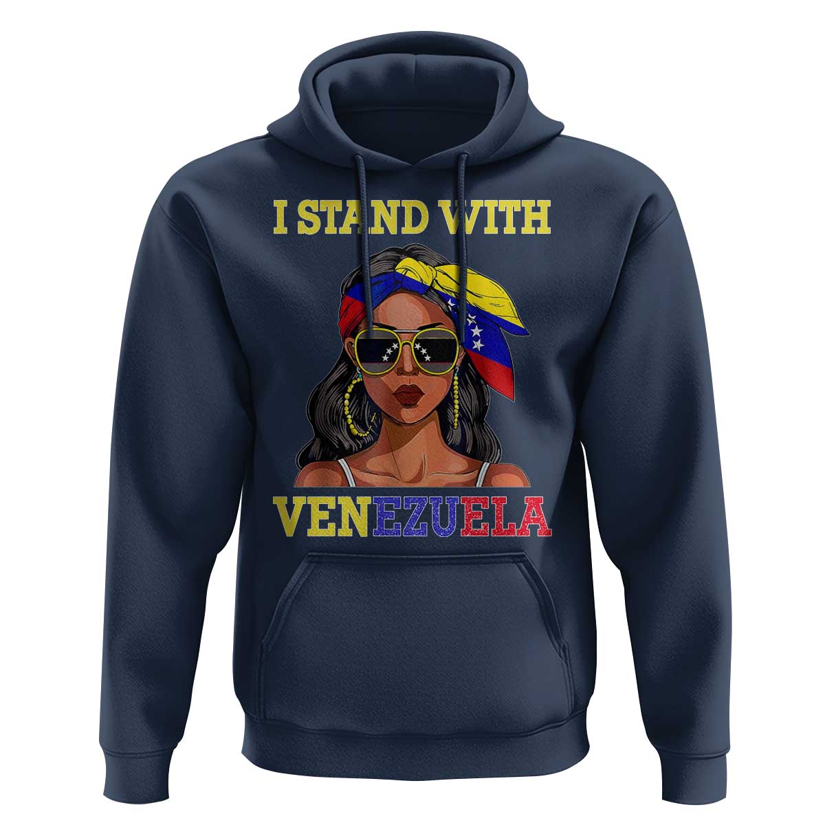 Stand With Venezuela Patriotic Hoodie Venezuelan Flag Empowering Afro Latina Messy Bun Bandana - Wonder Print Shop