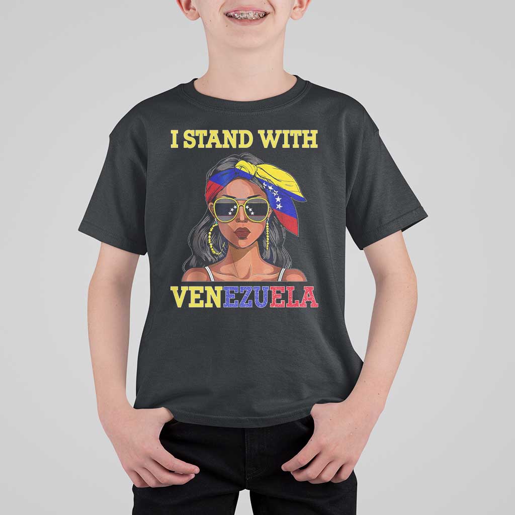 Stand With Venezuela Patriotic T Shirt For Kid Venezuelan Flag Empowering Afro Latina Messy Bun Bandana - Wonder Print Shop