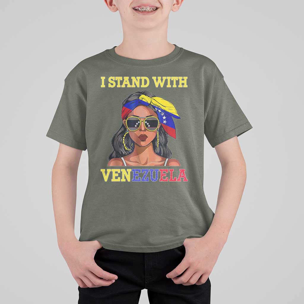 Stand With Venezuela Patriotic T Shirt For Kid Venezuelan Flag Empowering Afro Latina Messy Bun Bandana - Wonder Print Shop