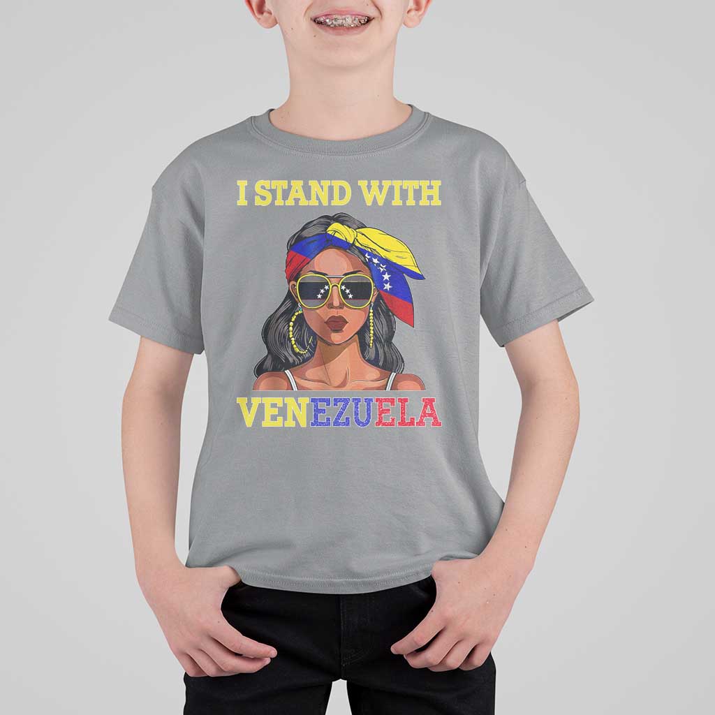 Stand With Venezuela Patriotic T Shirt For Kid Venezuelan Flag Empowering Afro Latina Messy Bun Bandana - Wonder Print Shop